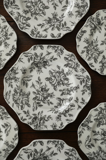 JULIET French Retro Black and White Roses Ceramic Underglazed Dessert Plate