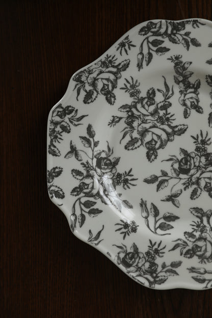 JULIET French Retro Black and White Roses Ceramic Underglazed Dessert Plate