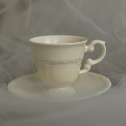 JOSEPHINE French Retro Rococo Ivory Cream Ceramic Espresso Coffee Cup and Saucer Set