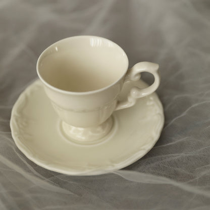 JOSEPHINE French Retro Rococo Ivory Cream Ceramic Espresso Coffee Cup and Saucer Set