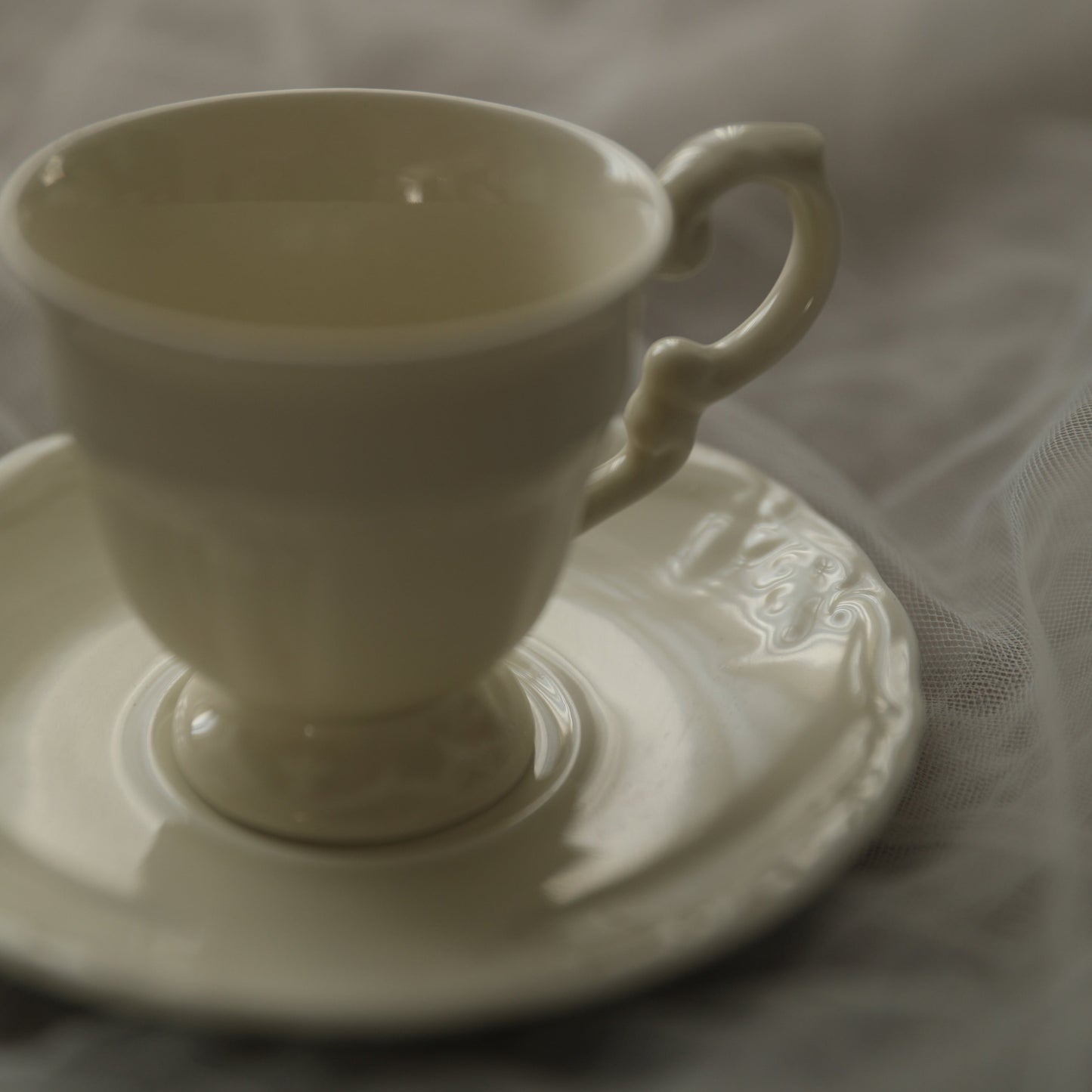 JOSEPHINE French Retro Rococo Ivory Cream Ceramic Espresso Coffee Cup and Saucer Set