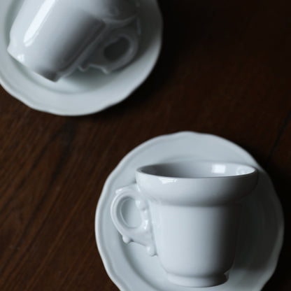 MARIANNE Retro Iris Handle White Unglazed Ceramic Coffee Cup and Saucer Set