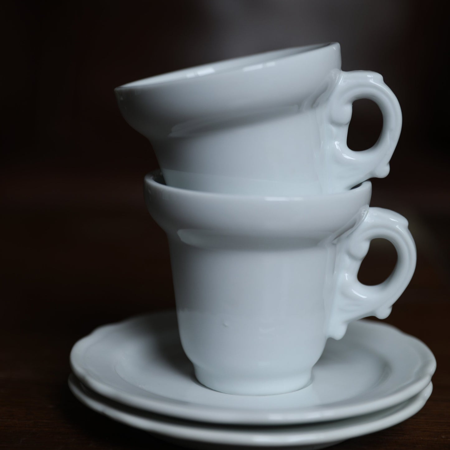 MARIANNE Retro Iris Handle White Unglazed Ceramic Coffee Cup and Saucer Set