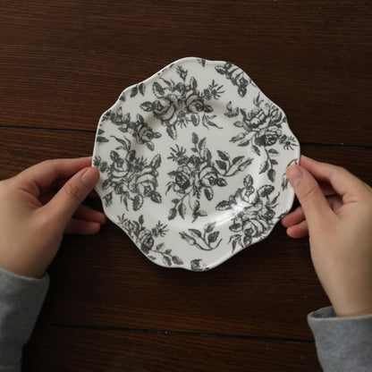 JULIET French Retro Black and White Roses Ceramic Underglazed Dessert Plate