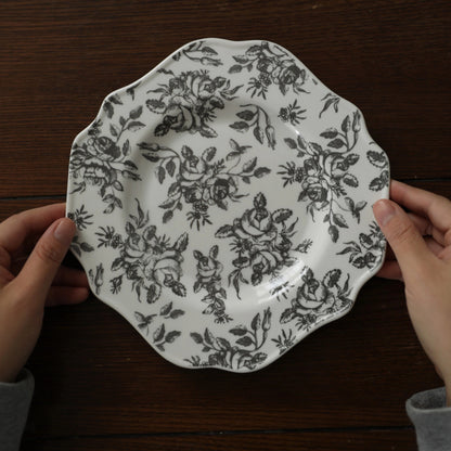 JULIET French Retro Black and White Roses Ceramic Underglazed Dessert Plate