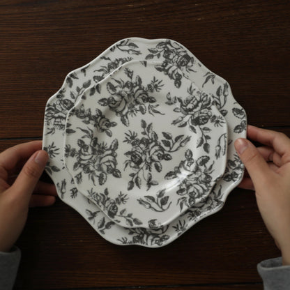 JULIET French Retro Black and White Roses Ceramic Underglazed Dessert Plate