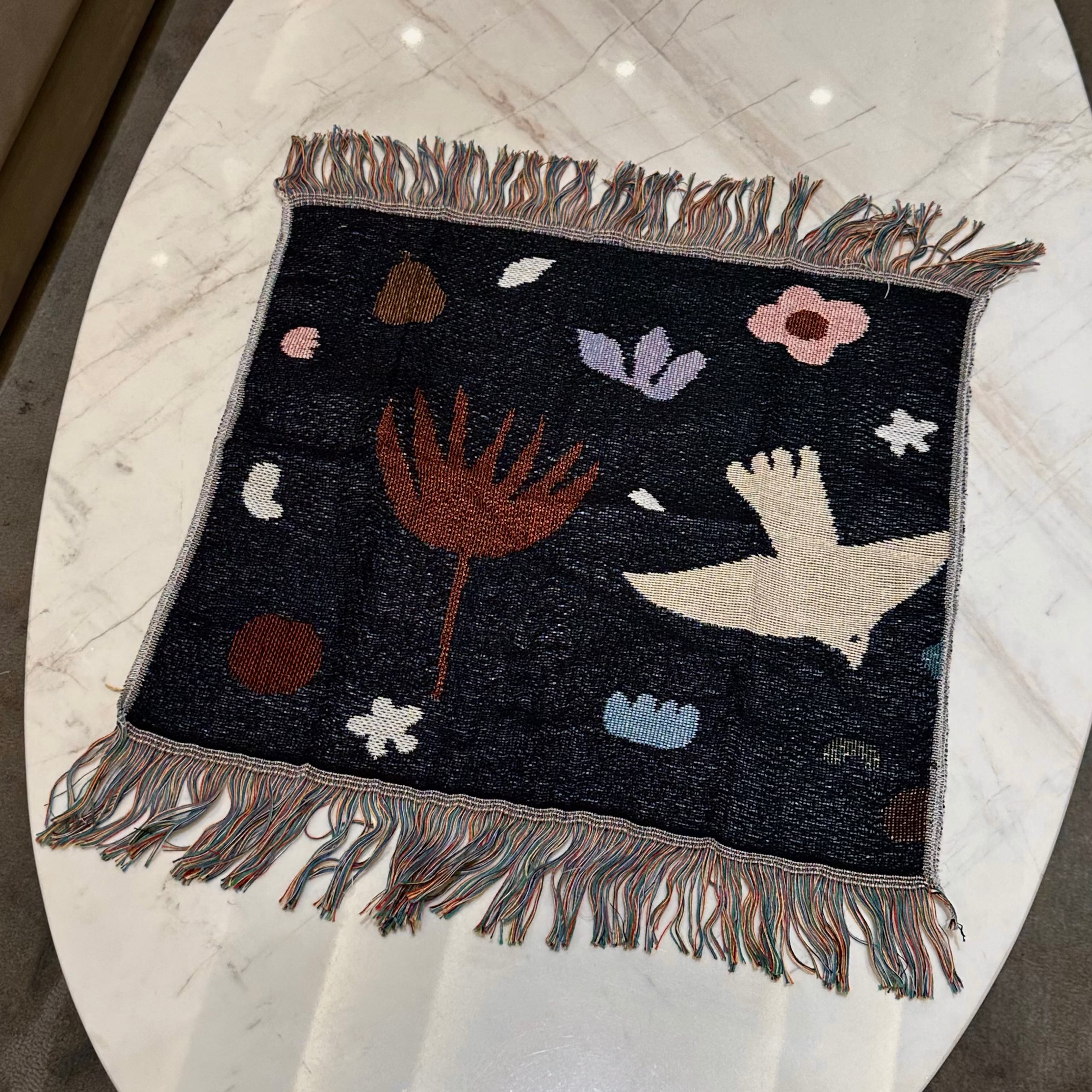 ÉLODIE Peace Dove Whimsical Retro Style Decorative Knitted Tapestry Blanket with Fringe