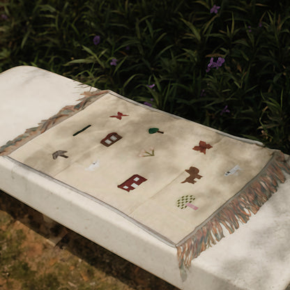 LUCIENNE Countryside View Whimsical Retro Style Decorative Knitted Tapestry Blanket with Fringe