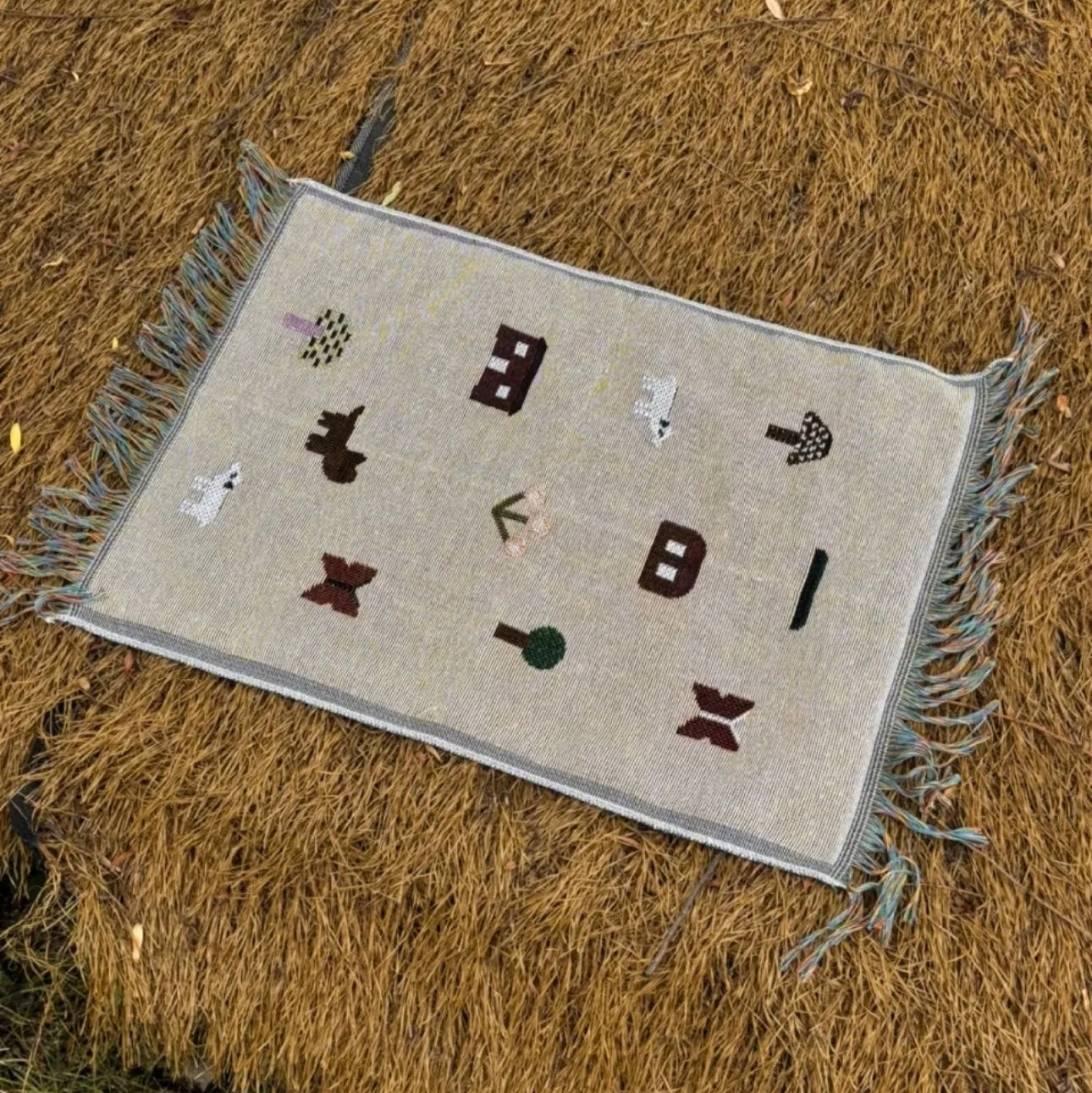 LUCIENNE Countryside View Whimsical Retro Style Decorative Knitted Tapestry Blanket with Fringe