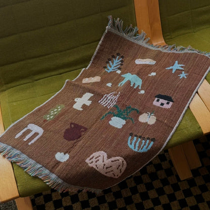 MAISIE Brown Pony Whimsical Retro Style Decorative Knitted Tapestry Blanket with Fringe