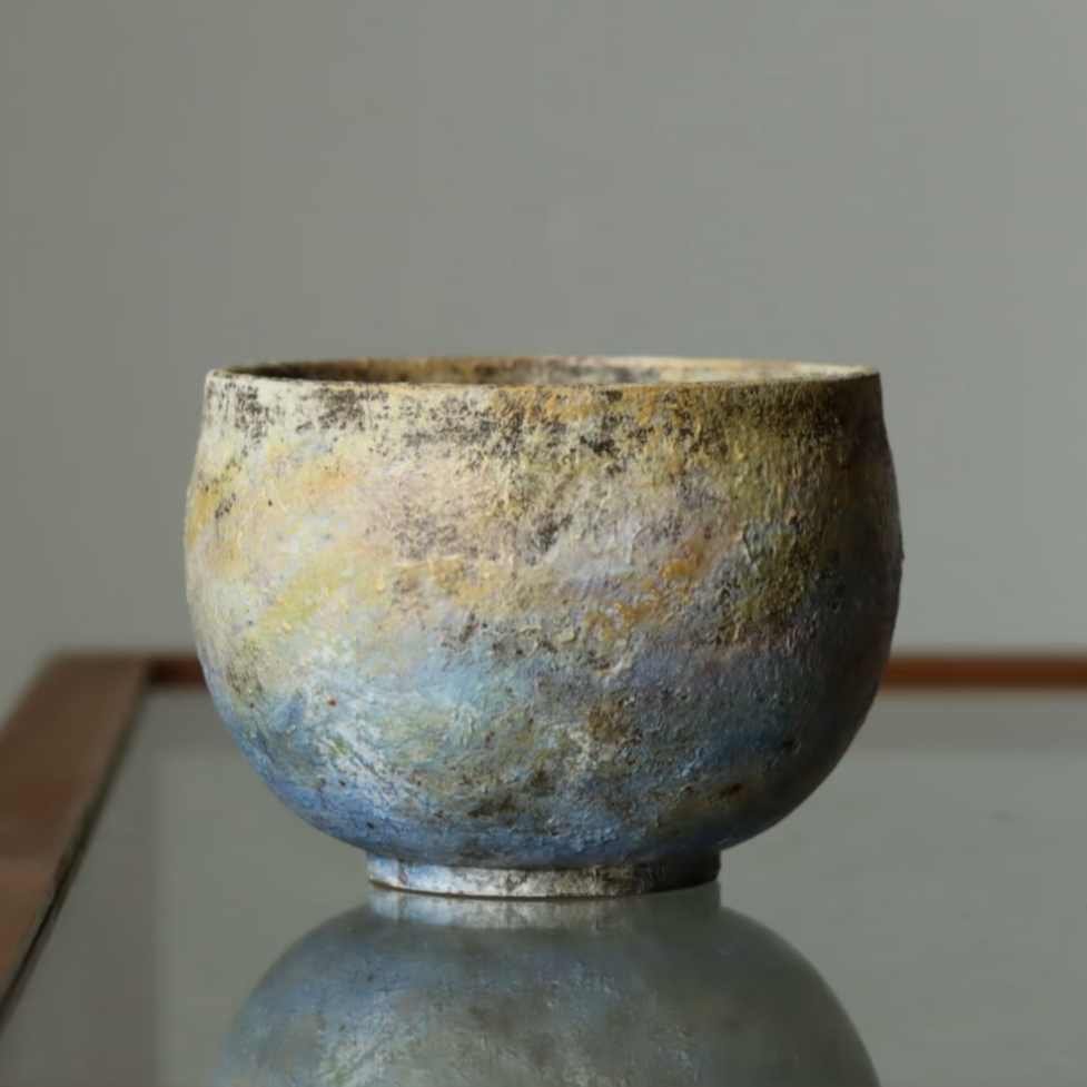 Hommage à Monet Mood Two Egg Cup Coffee Cup Engobe Matte Textured Ceramic Stoneware