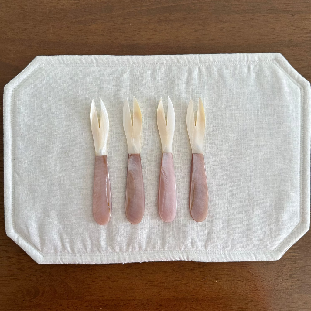 PEARLE Mother of Pearl Pink Handle White Spoon Fork 11.5 cm Dessert Coffee Cake Cutlery Flatware