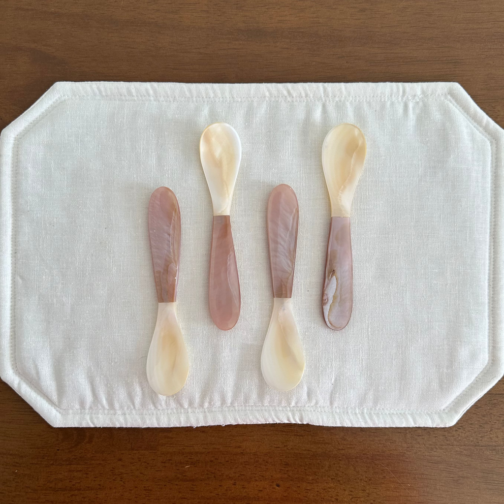 PEARLE Mother of Pearl Pink Handle White Spoon Fork 11.5 cm Dessert Coffee Cake Cutlery Flatware