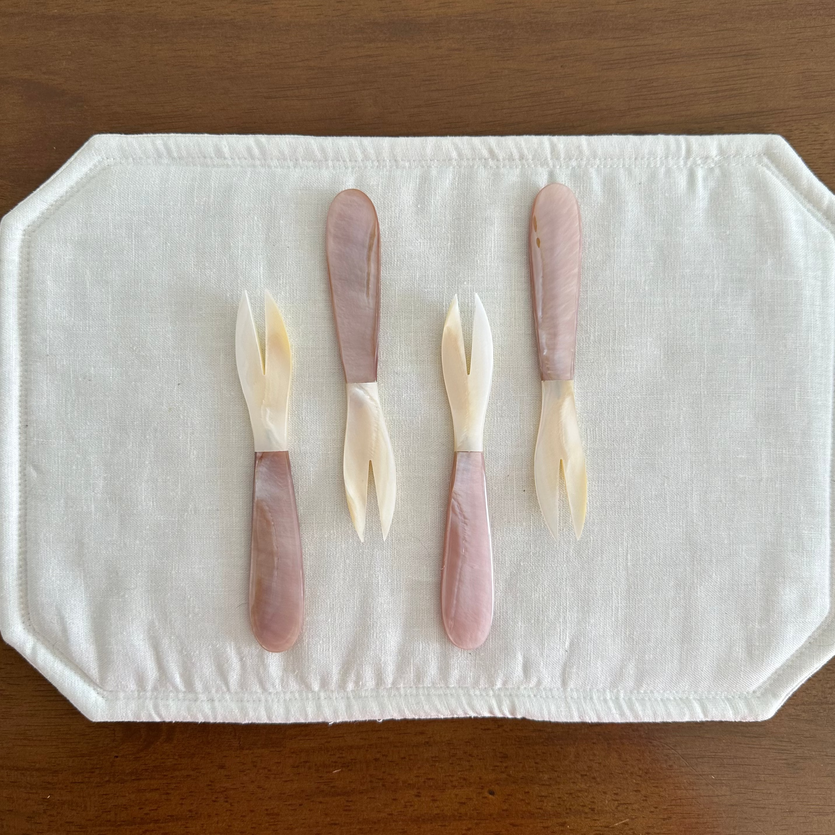 PEARLE Mother of Pearl Pink Handle White Spoon Fork 11.5 cm Dessert Coffee Cake Cutlery Flatware