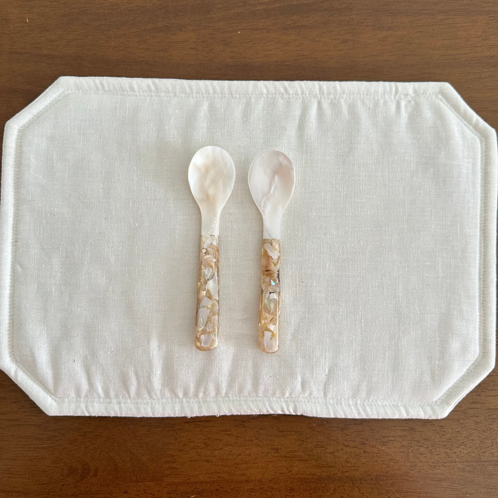 PEARLE White Mother of Pearl Beige White Handle Spoon 12 cm Cutlery Flatware