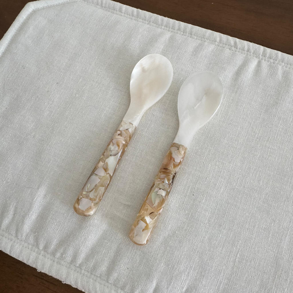 PEARLE White Mother of Pearl Beige White Handle Spoon 12 cm Cutlery Flatware