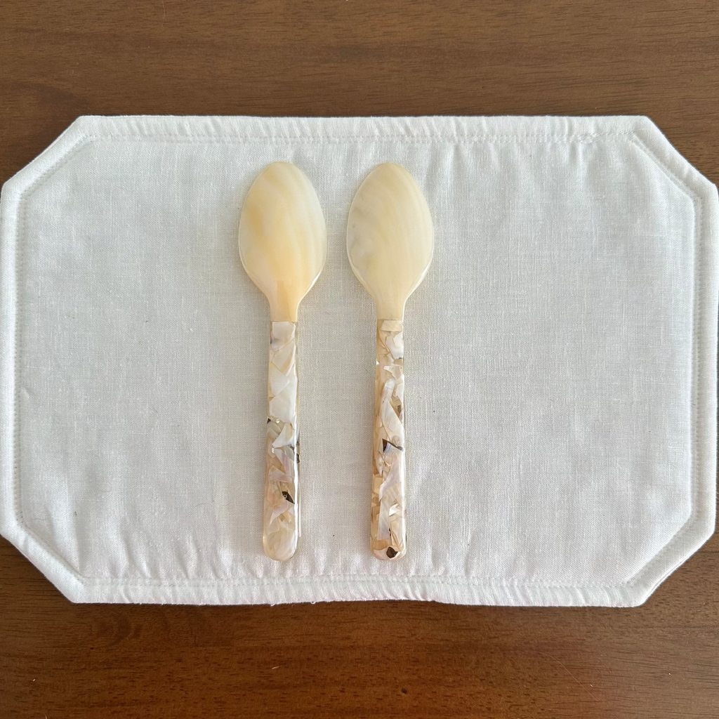 PEARLE White Mother of Pearl Beige White Handle Spoon 15.5 cm Cutlery Flatware