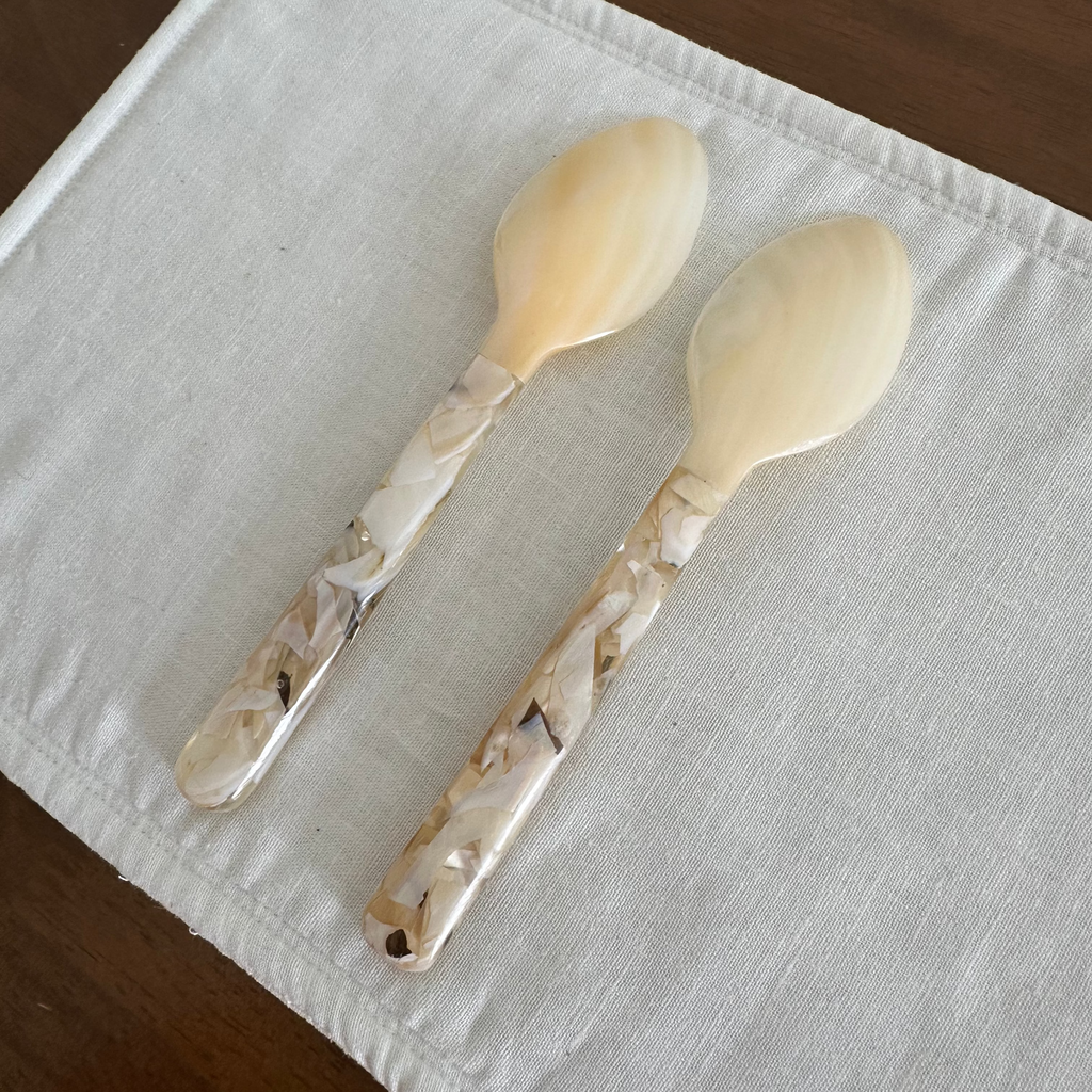 PEARLE White Mother of Pearl Beige White Handle Spoon 15.5 cm Cutlery Flatware