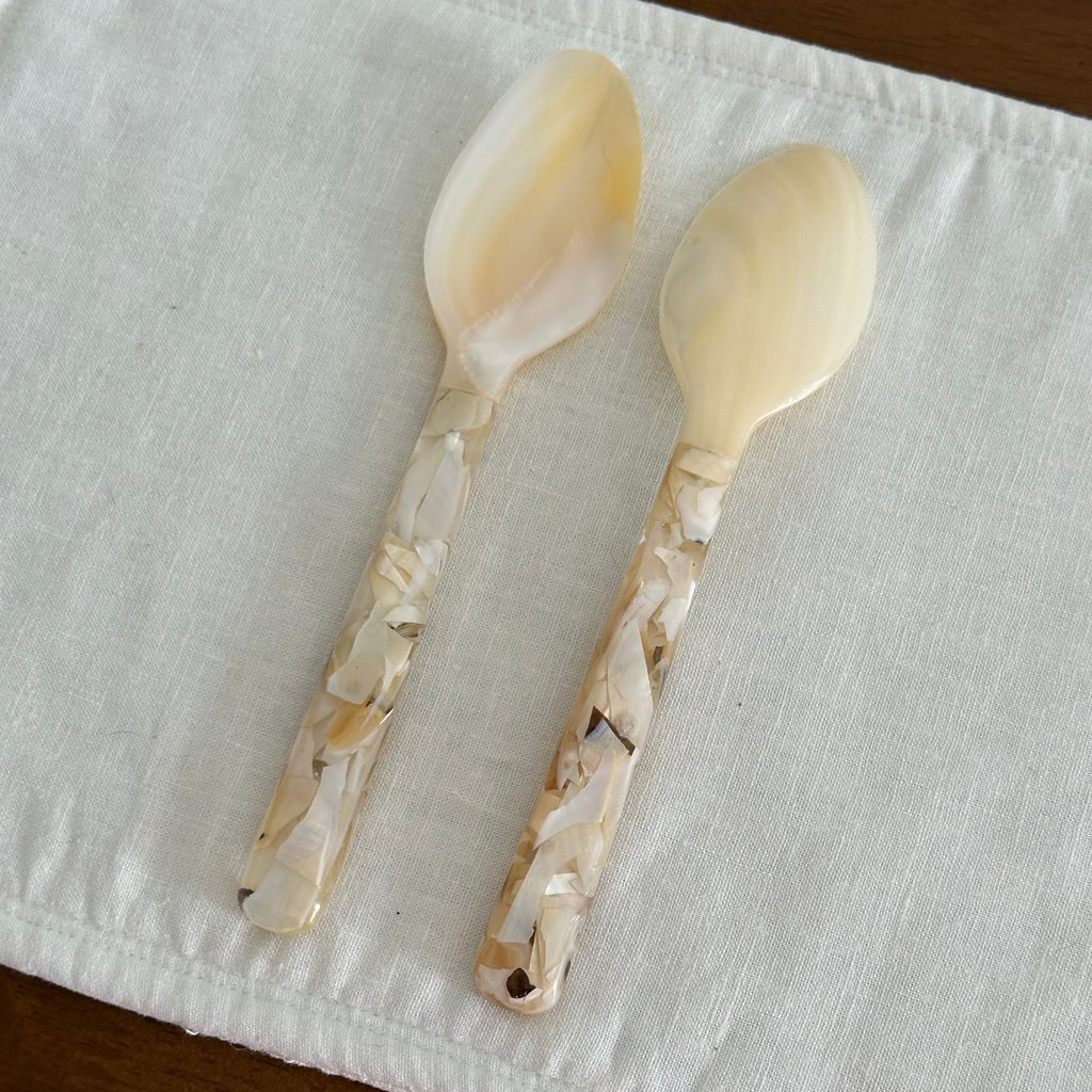 PEARLE White Mother of Pearl Beige White Handle Spoon 15.5 cm Cutlery Flatware