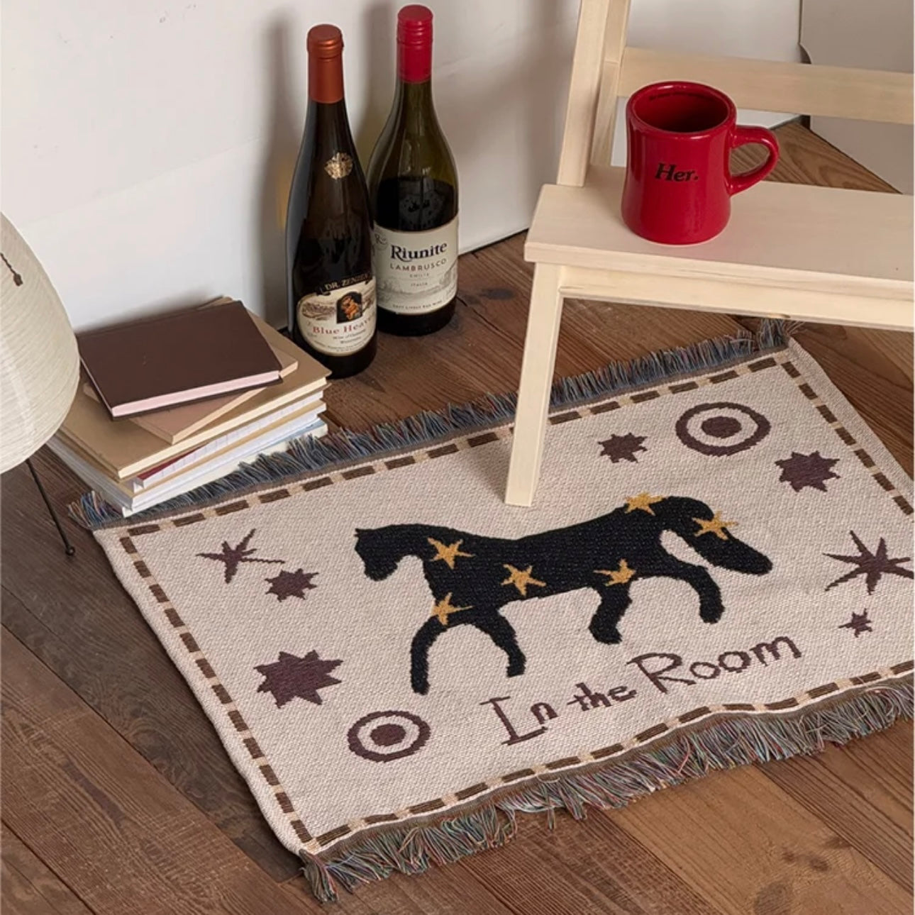 BONNE ÉTOILE Retro Style Lucky Star Pony In The Room Decorative Tapestry with Fringe Blanket
