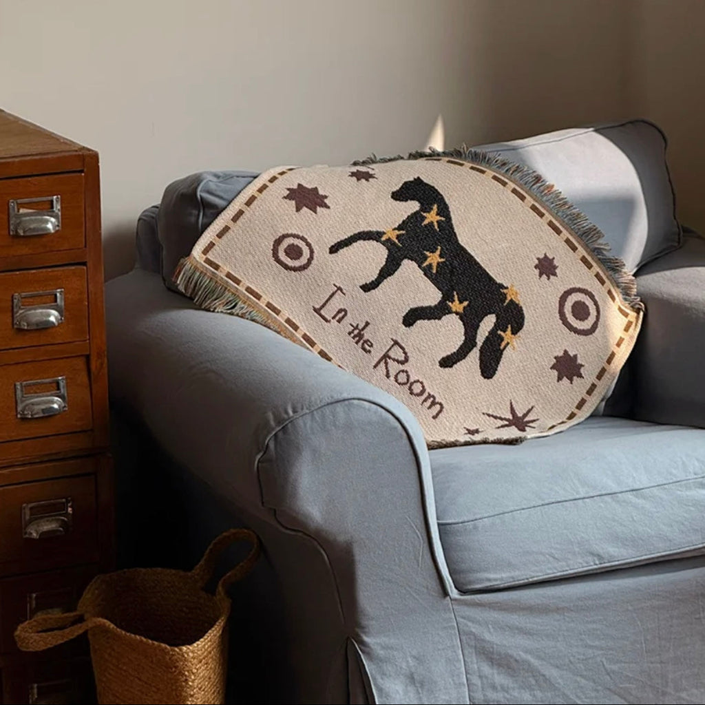 BONNE ÉTOILE Retro Style Lucky Star Pony In The Room Decorative Tapestry with Fringe Blanket