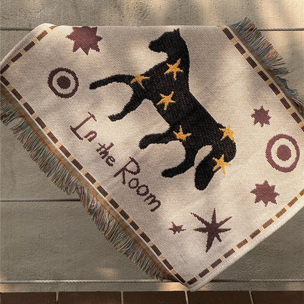 BONNE ÉTOILE Retro Style Lucky Star Pony In The Room Decorative Tapestry with Fringe Blanket