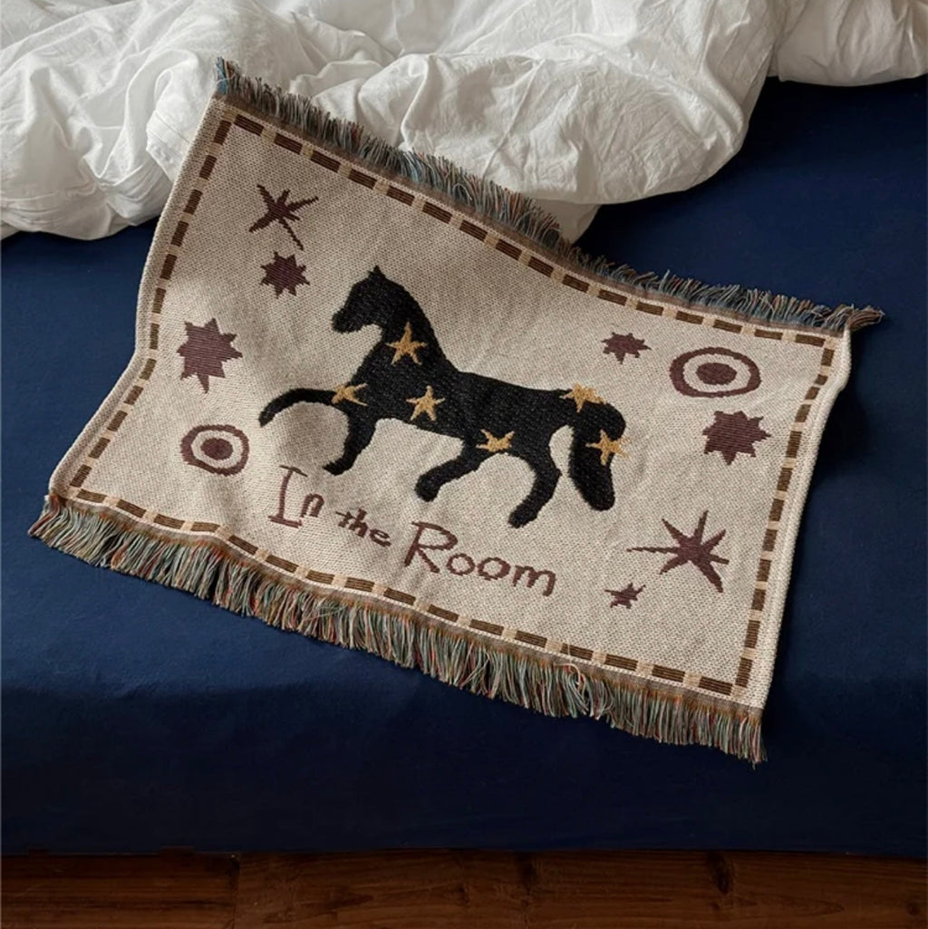 BONNE ÉTOILE Retro Style Lucky Star Pony In The Room Decorative Tapestry with Fringe Blanket