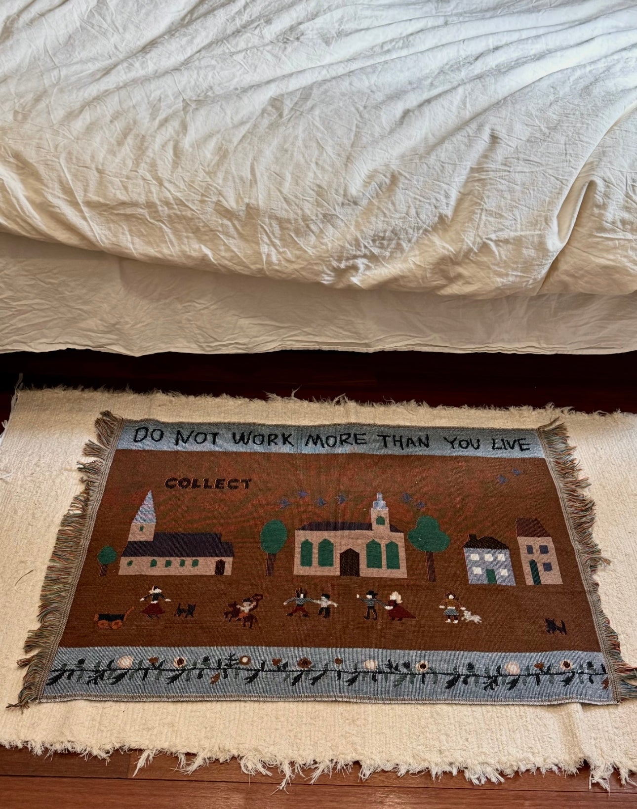 LE CŒUR DU VILLAGE Retro Style The Heart of the Village Decorative Tapestry with Fringe Blanket