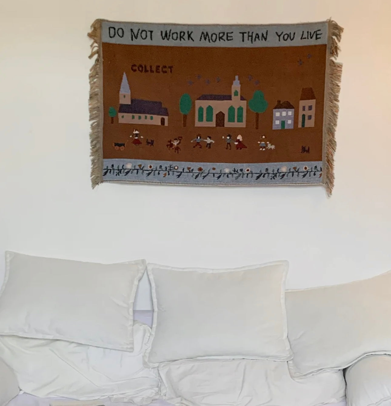 LE CŒUR DU VILLAGE Retro Style The Heart of the Village Decorative Tapestry with Fringe Blanket