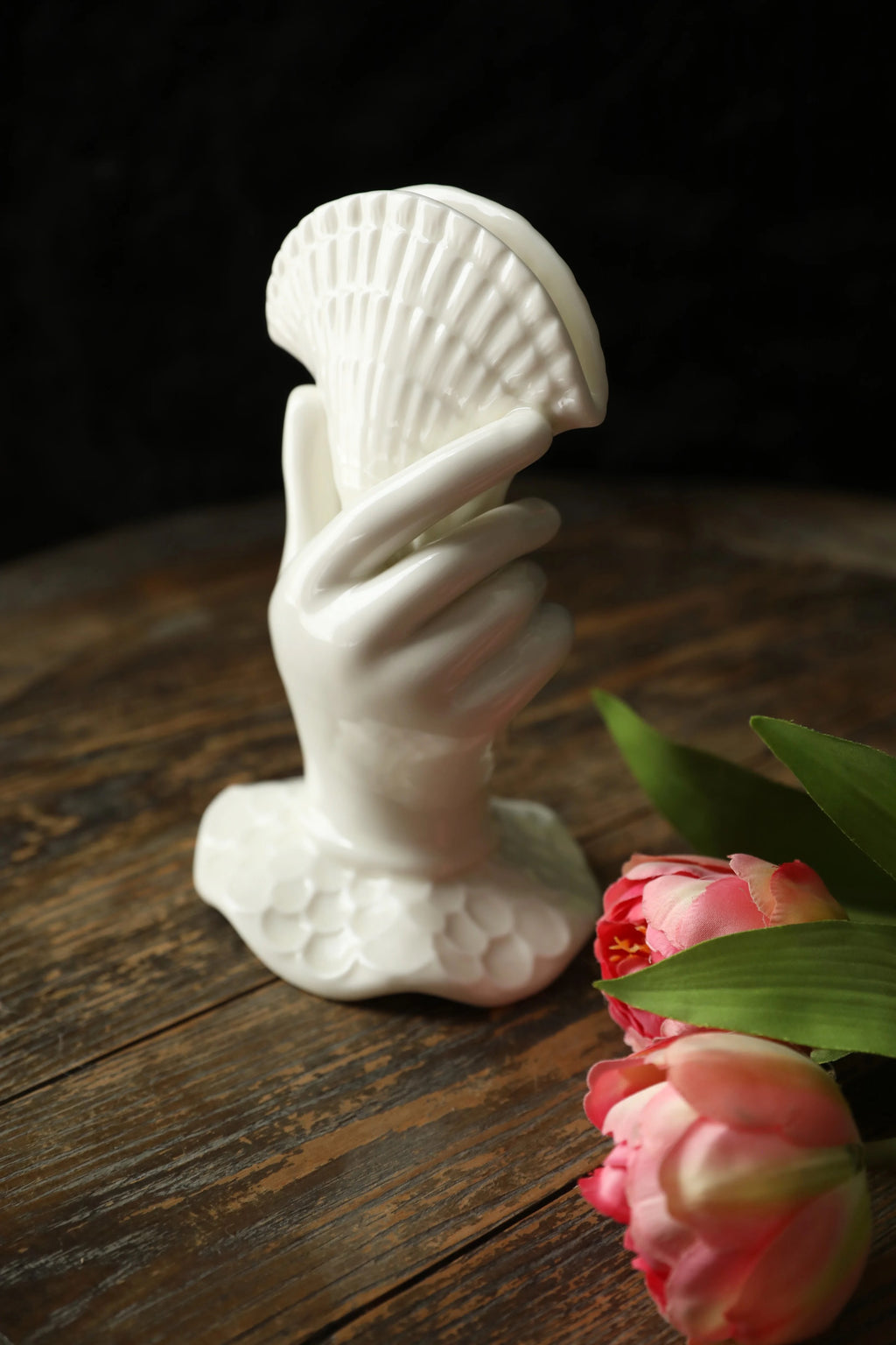 MARELLA French Retro Grasp of Sea Shell Ceramic Flower Vase Card Holder Tissue Holder