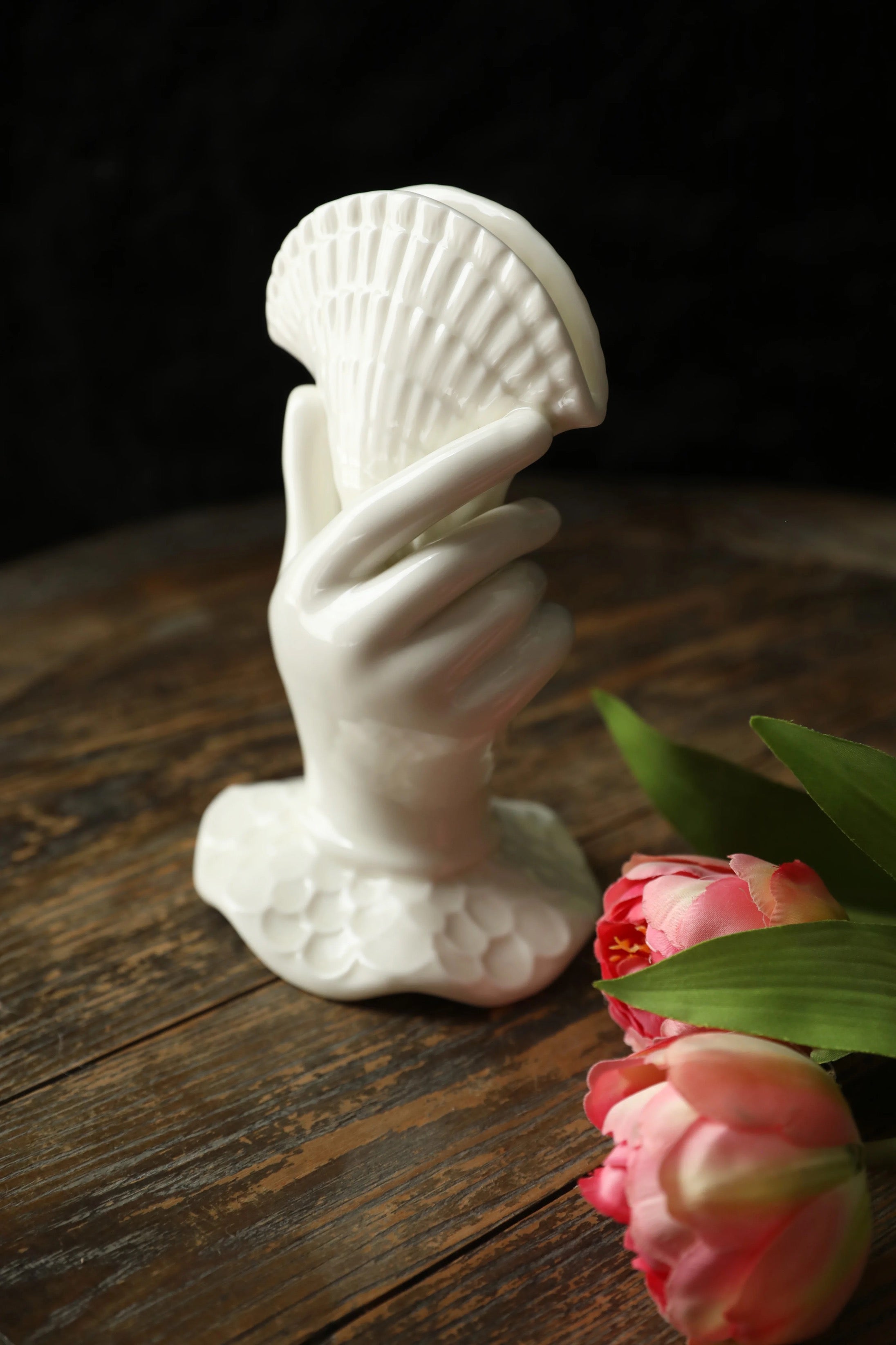 MARELLA French Retro Grasp of Sea Shell Ceramic Flower Vase Card Holder Tissue Holder