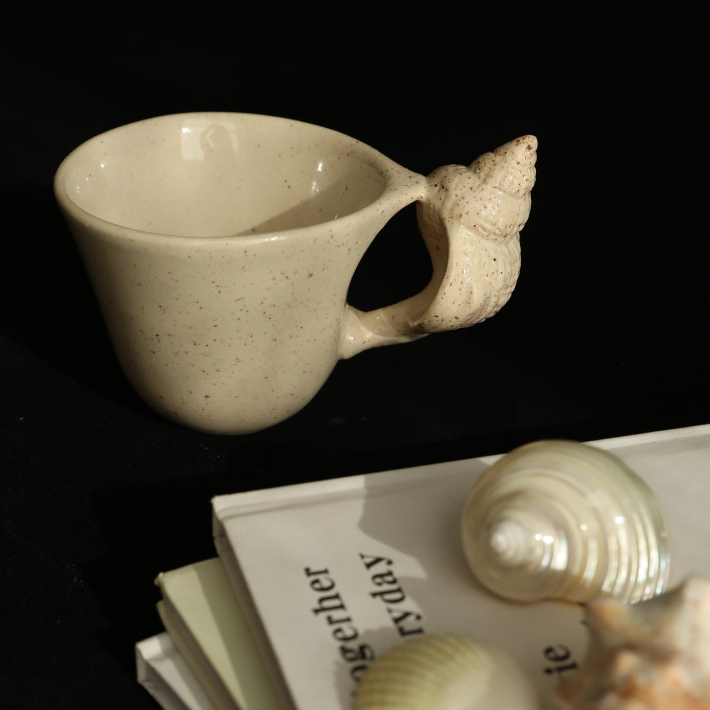 OCEANE French Retro Sand and Sea Shell Ceramic Coffee Cup and Saucer Set