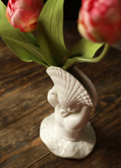 MARELLA French Retro Grasp of Sea Shell Ceramic Vase Card Holder Tissue Holder