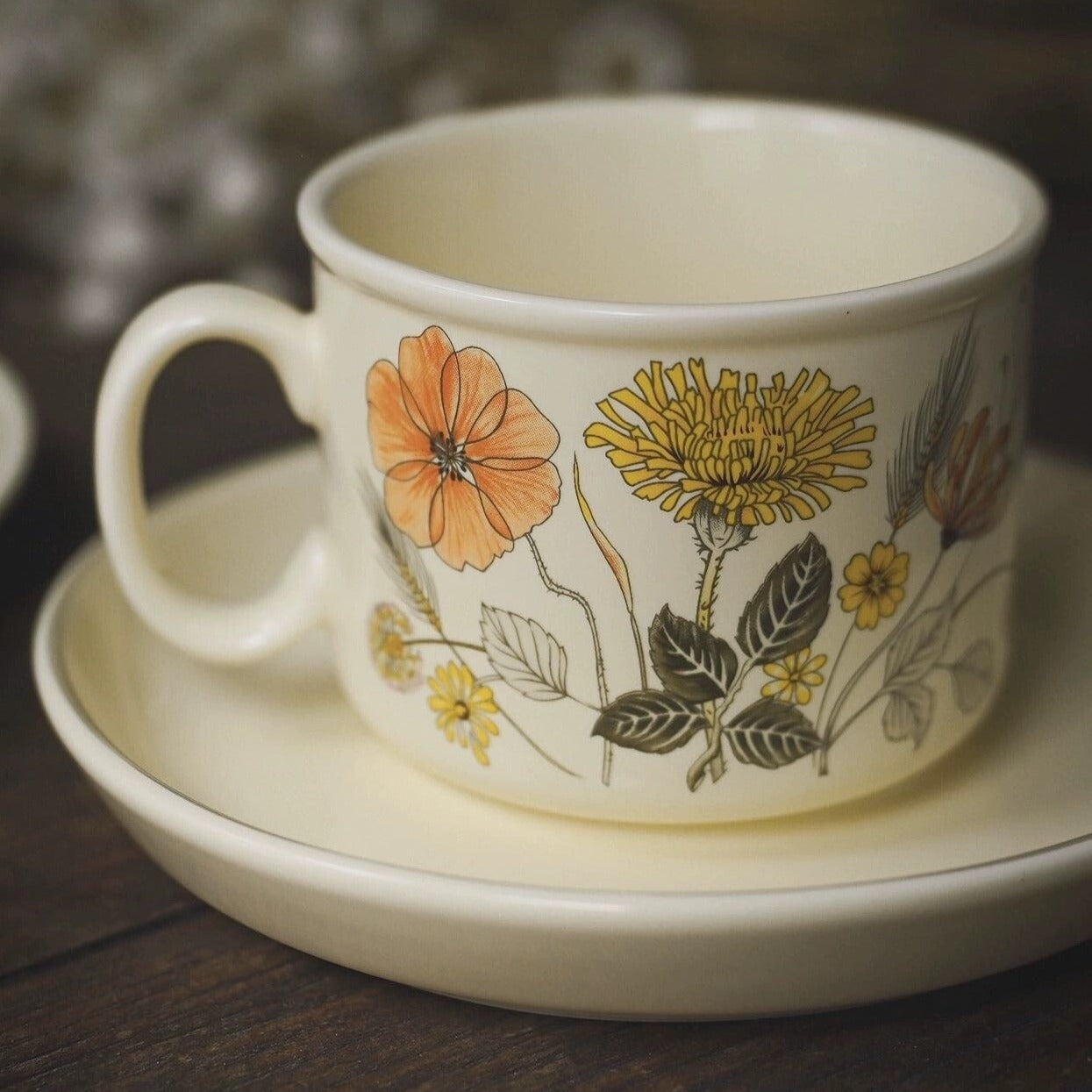 MEADOW English Summer Hedgerow Flower Field Retro Mug and Saucer Set