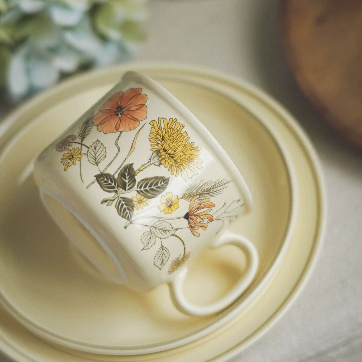 MEADOW English Summer Hedgerow Flower Field Retro Mug and Saucer Set