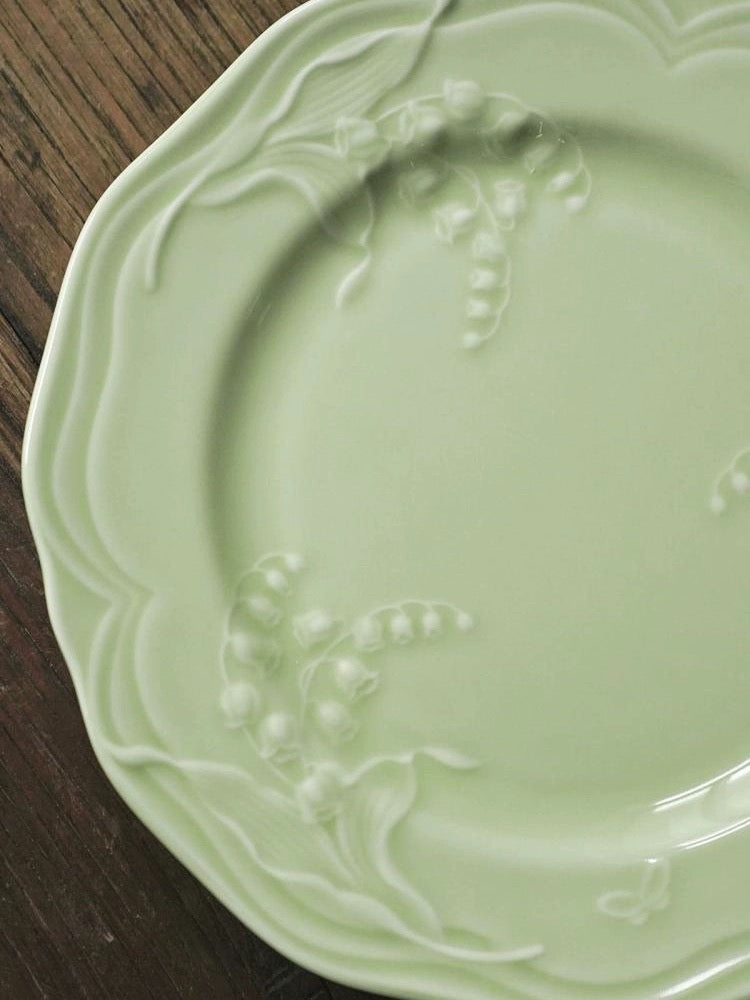 MUGUET DE MAI Lily of the Valley French Retro Relief Plate Sage Green