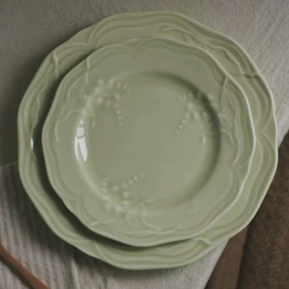 MUGUET DE MAI Lily of the Valley French Retro Relief Plate Sage Green