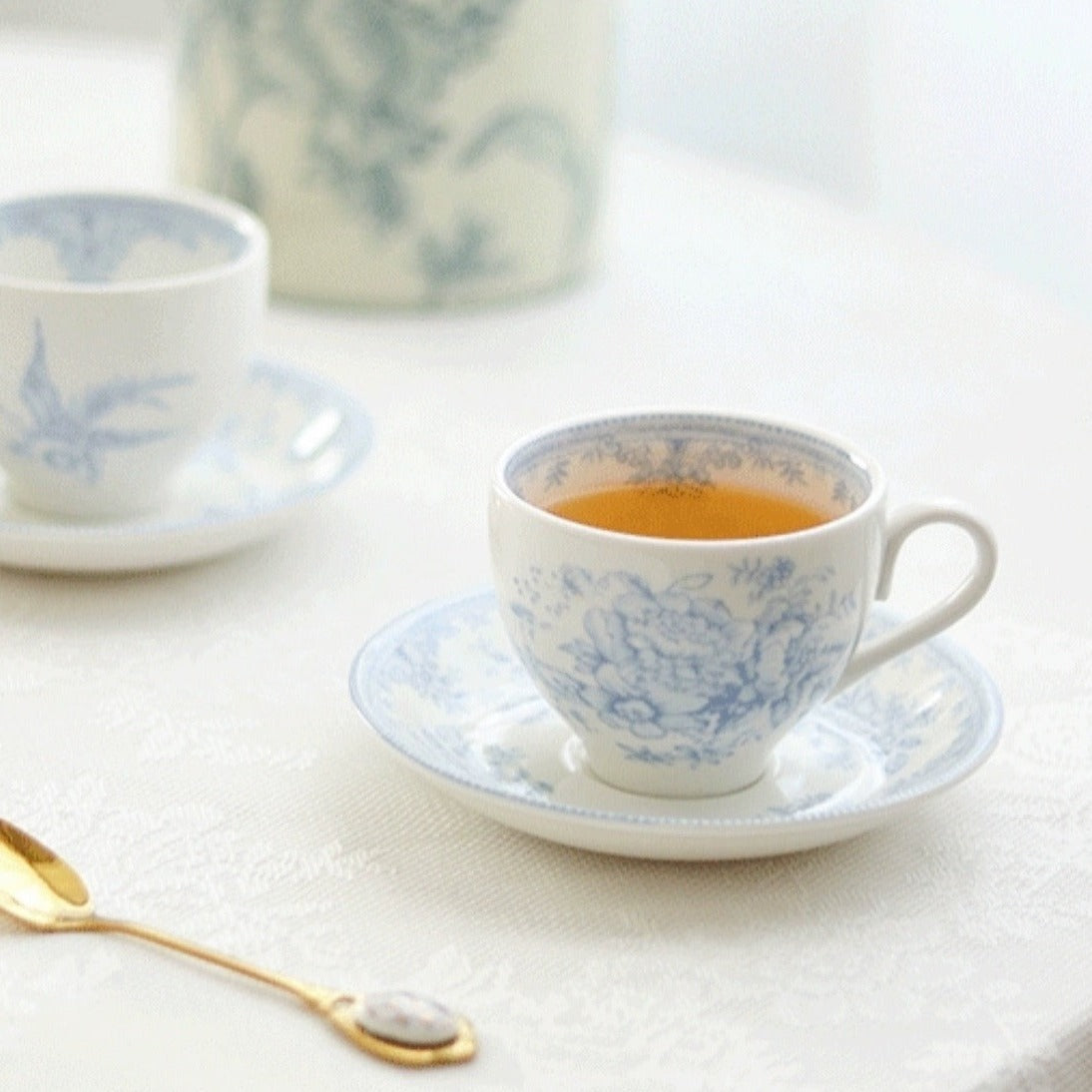 ELIZABETH Rose Baby Blue Tea/ Coffee Cup and Saucer Set 