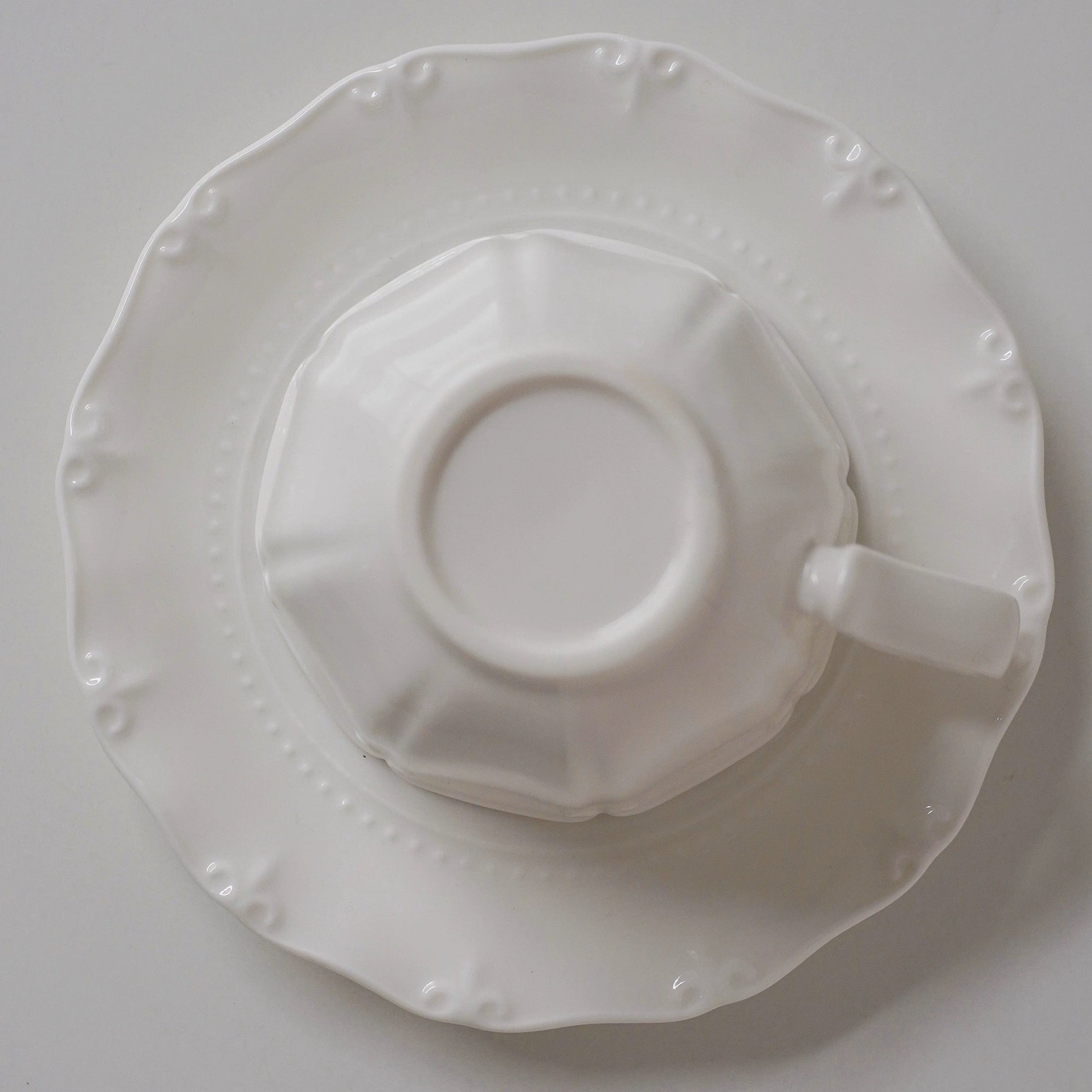 OLIVIA French Retro Rose Ivory Relief Pattern Tea/ Coffee Cup and Saucer Set