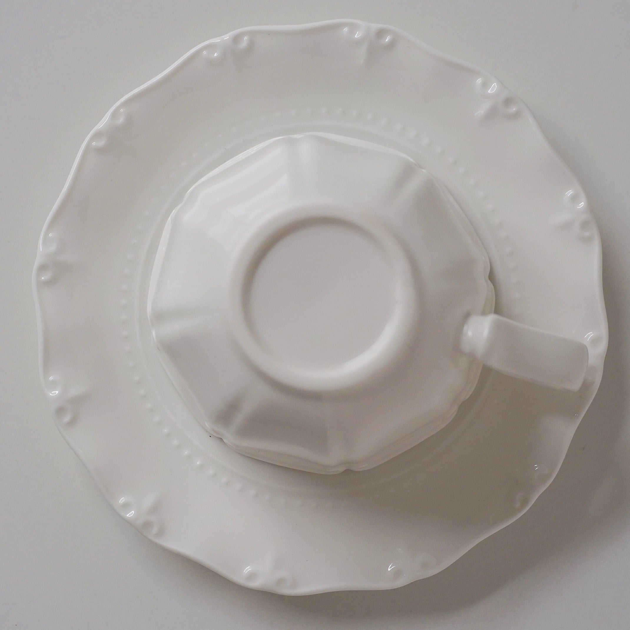OLIVIA French Retro Rose Ivory Relief Pattern Tea/ Coffee Cup and Saucer Set
