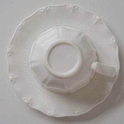 OLIVIA French Retro Rose Ivory Relief Pattern Tea/ Coffee Cup and Saucer Set