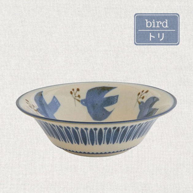 Kukka Lokki Japan Birds Large Bowl Mino Ware