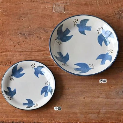 Kukka Lokki Japan Birds Medium Plate Mino Ware