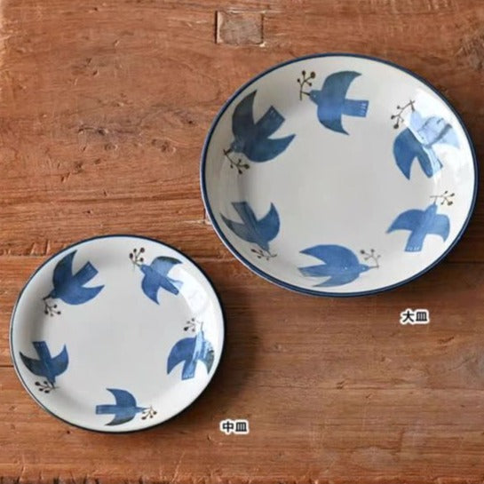 Kukka Lokki Japan Birds Large Plate Mino Ware