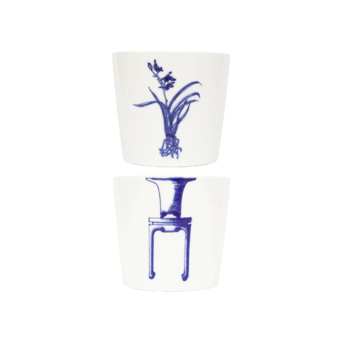 BELLE Orchid Floral Pot Blue and White Underglazed Porcelain Stacking Cups Set