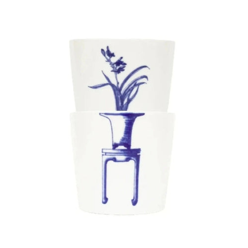 BELLE Orchid Floral Pot Blue and White Underglazed Porcelain Stacking Cups Set