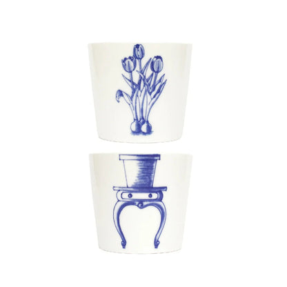 BELLE Tulip Floral Pot Blue and White Underglazed Porcelain Stacking Cups Set