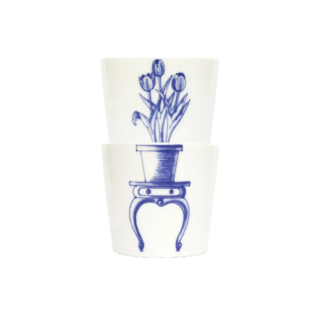 BELLE Tulip Floral Pot Blue and White Underglazed Porcelain Stacking Cups Set