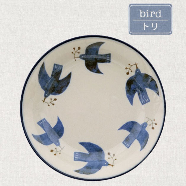 Kukka Lokki Japan Birds Large Plate Mino Ware