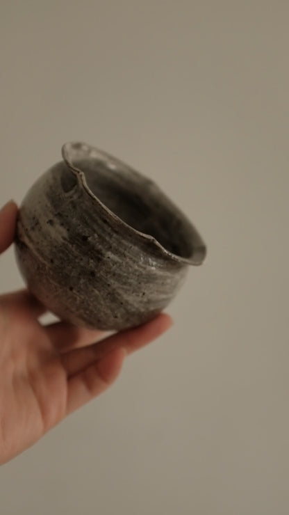 Yuli Handmade Speckled Dark Grey White Floral Rim Cup Powdered Glaze Underglazed Stoneware